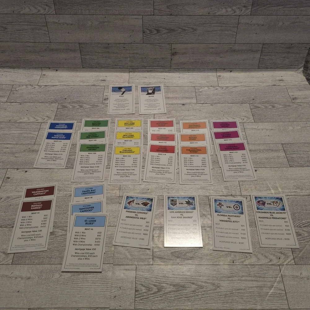 Monopoly NHL Replacement Pieces Money Title‎ Deeds Houses Hotels *NO TOKENS*